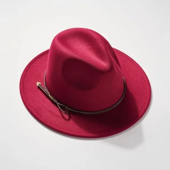 Burgundy Faux Wool Fedora Adjustable Hat - Picture 3 of 3